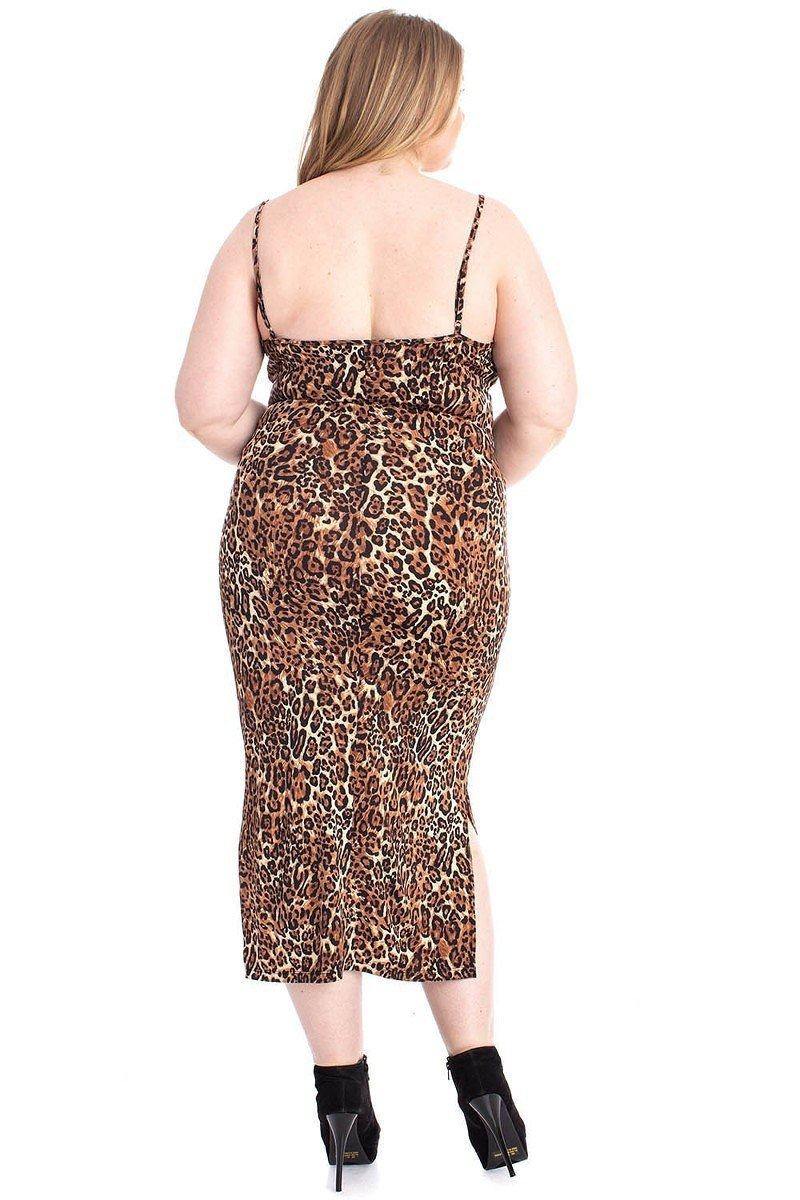 Leopard Print Cardigan & Dress Plus Size Set - Pearlara