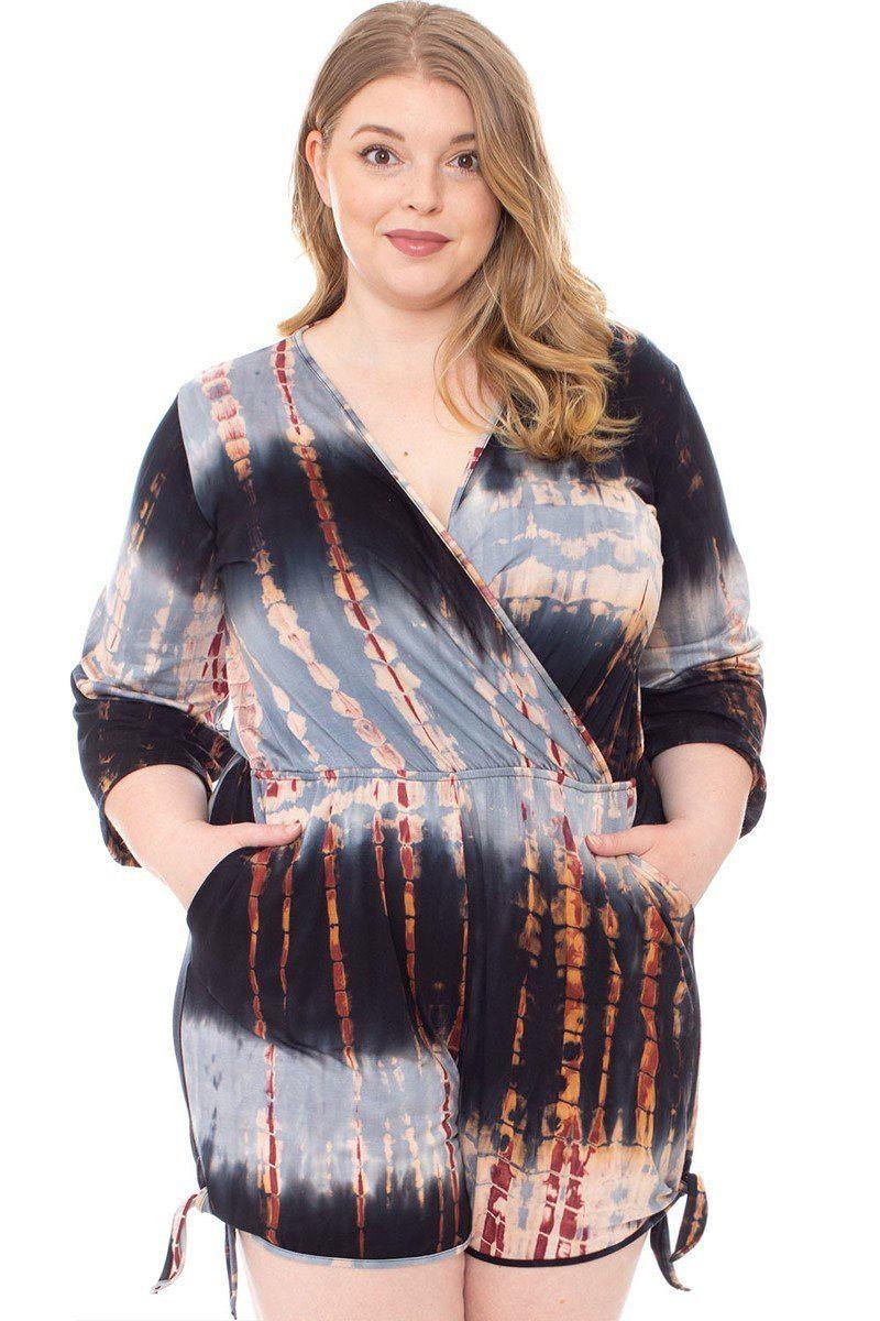 Tie Dye Wrap Plussize Romper - Pearlara