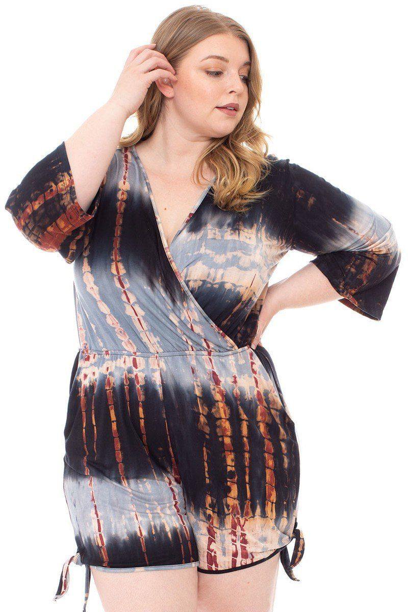 Tie Dye Wrap Plussize Romper - Pearlara