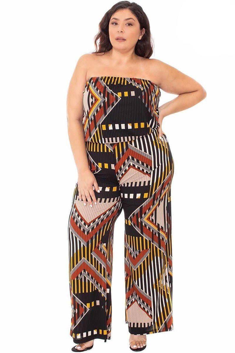 Abstract Print Tupbe Top Plus Size Jumpsuit - Pearlara