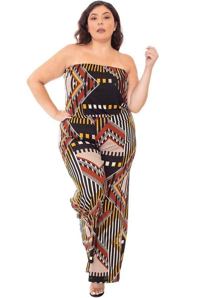 Abstract Print Tupbe Top Plus Size Jumpsuit - Pearlara