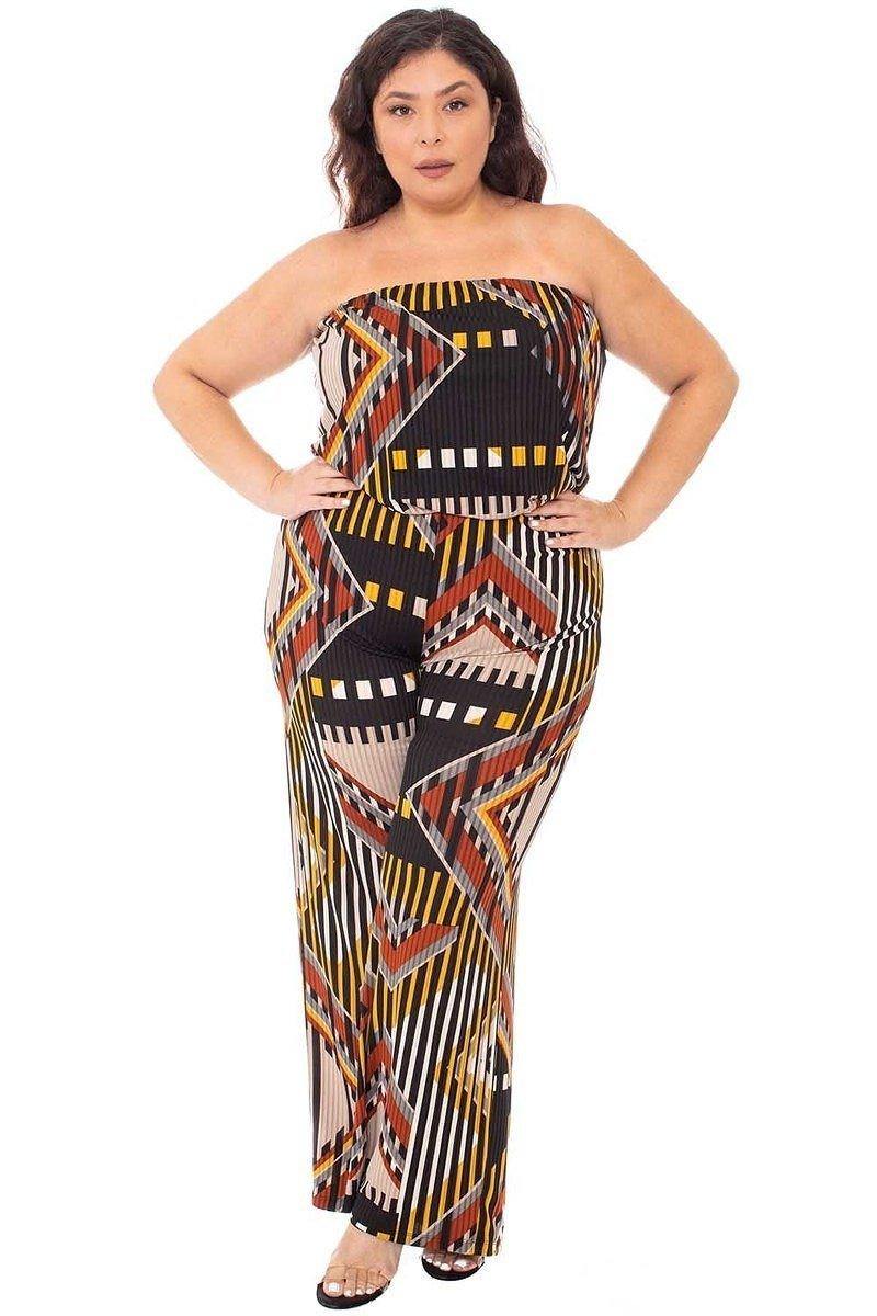 Abstract Print Tupbe Top Plus Size Jumpsuit - Pearlara