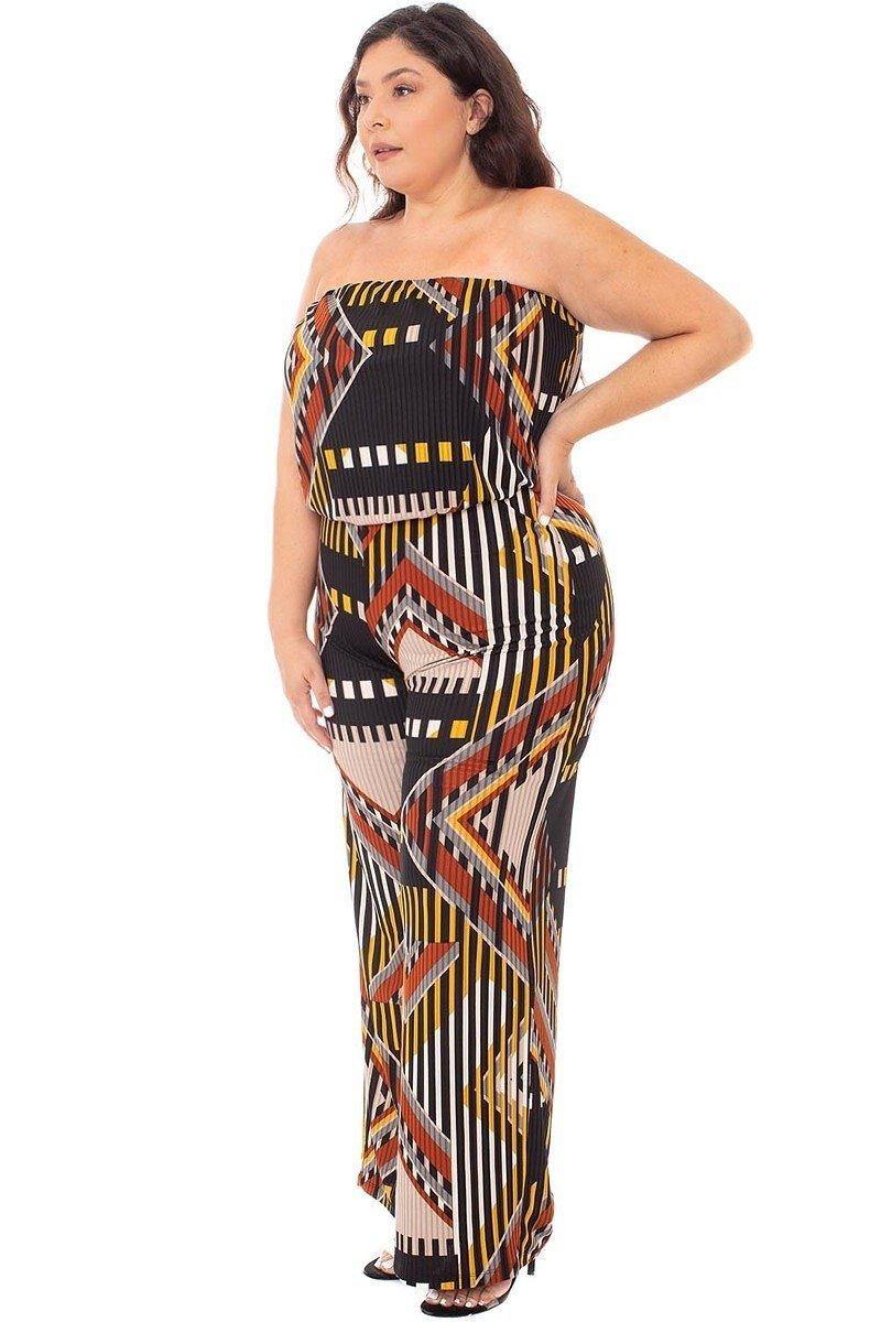 Abstract Print Tupbe Top Plus Size Jumpsuit - Pearlara