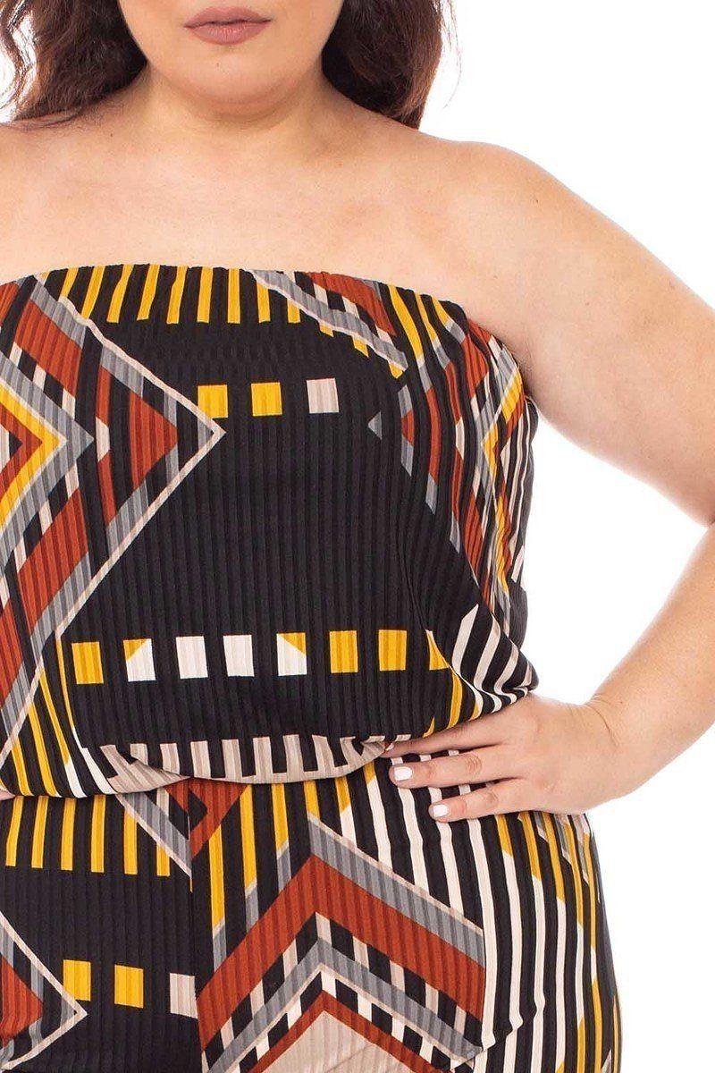 Abstract Print Tupbe Top Plus Size Jumpsuit - Pearlara