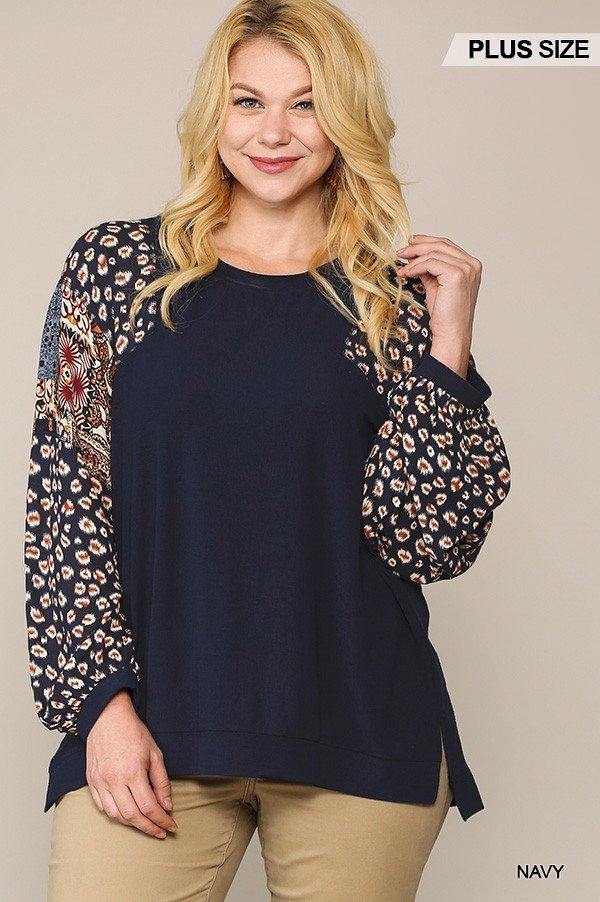 Animal And Paisley Print Mixed Tunic Top With Side Slit - Pearlara