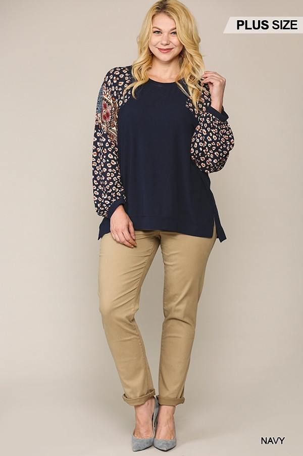 Animal And Paisley Print Mixed Tunic Top With Side Slit - Pearlara