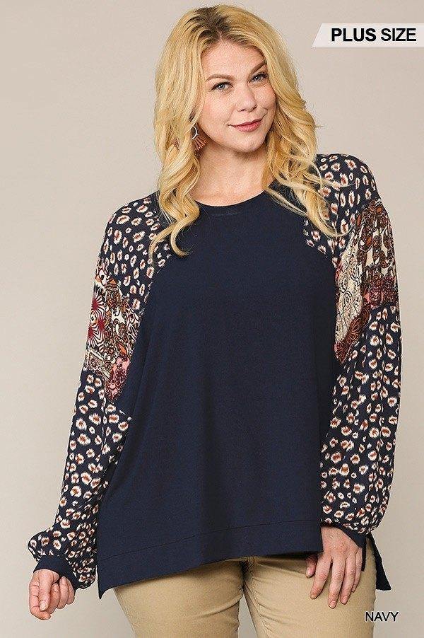 Animal And Paisley Print Mixed Tunic Top With Side Slit - Pearlara