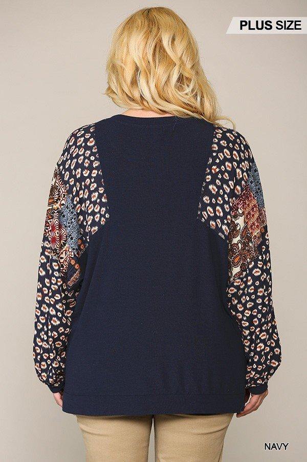 Animal And Paisley Print Mixed Tunic Top With Side Slit - Pearlara