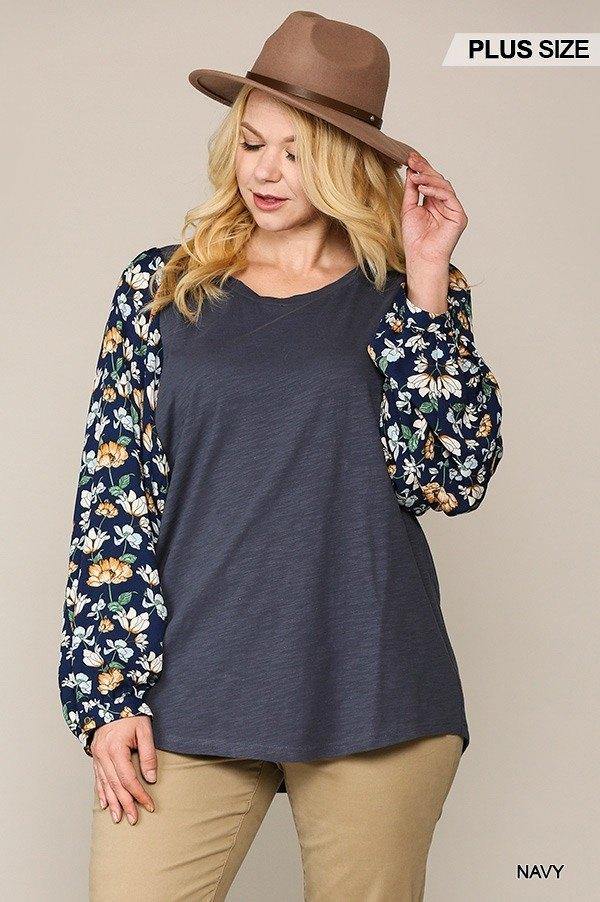 Floral Print Dolman Sleeve Round Hem Top - Pearlara