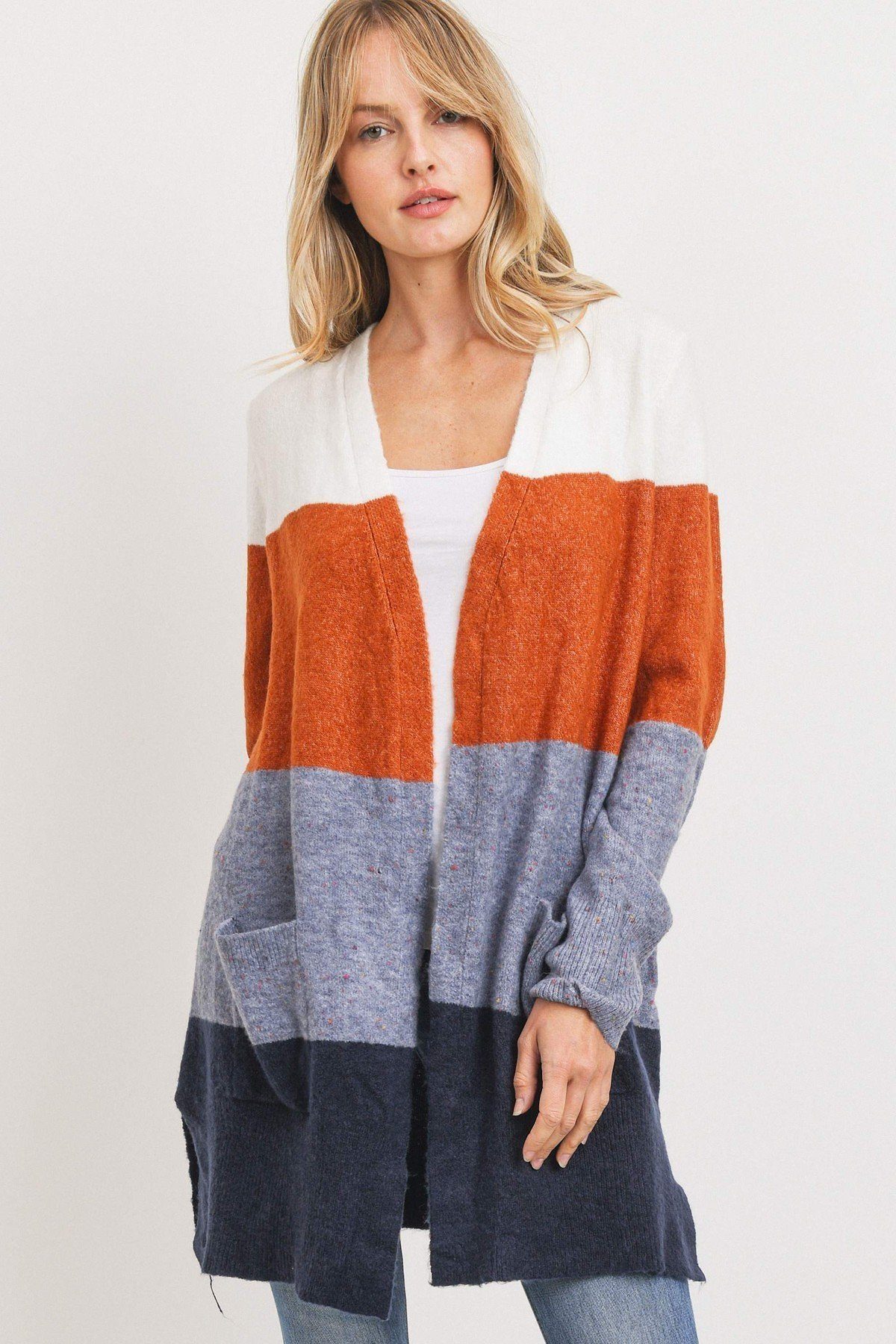 Striped Print Open Front Cardigan