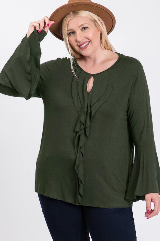 Long Bell Sleeve Ruffle Keyhole - Pearlara