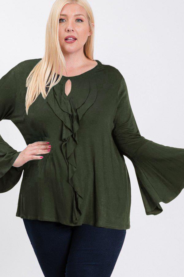 Long Bell Sleeve Ruffle Keyhole - Pearlara