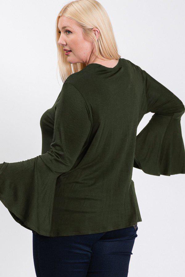 Long Bell Sleeve Ruffle Keyhole - Pearlara