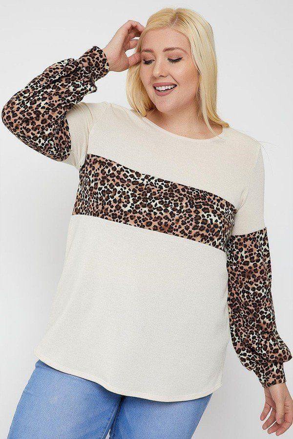 Round Neckline Contrast Print Top - Pearlara