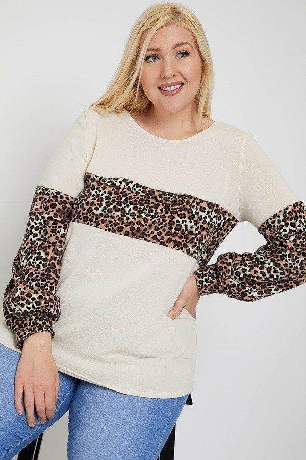 Round Neckline Contrast Print Top - Pearlara