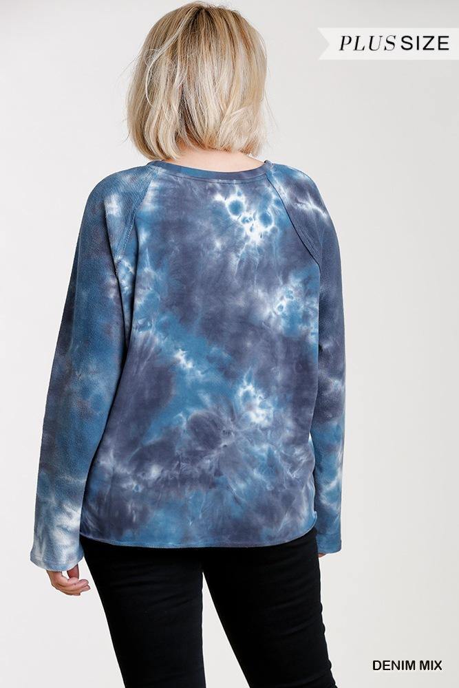 French Terry Tie-dye Raglan Long Sleeve Top With Raw Hem - Pearlara