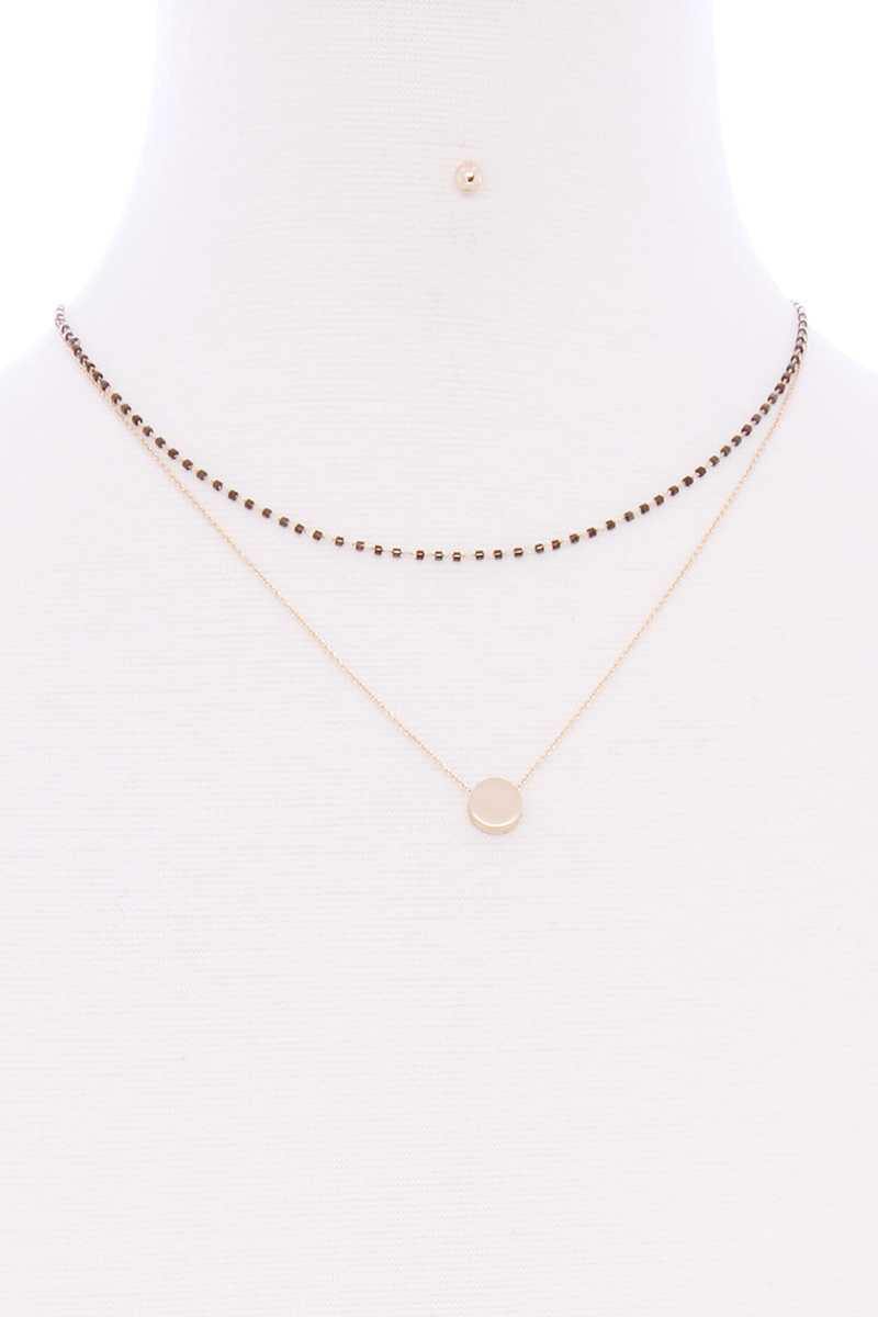 2 Layered Glass Bead Round Pendant Necklace - Pearlara