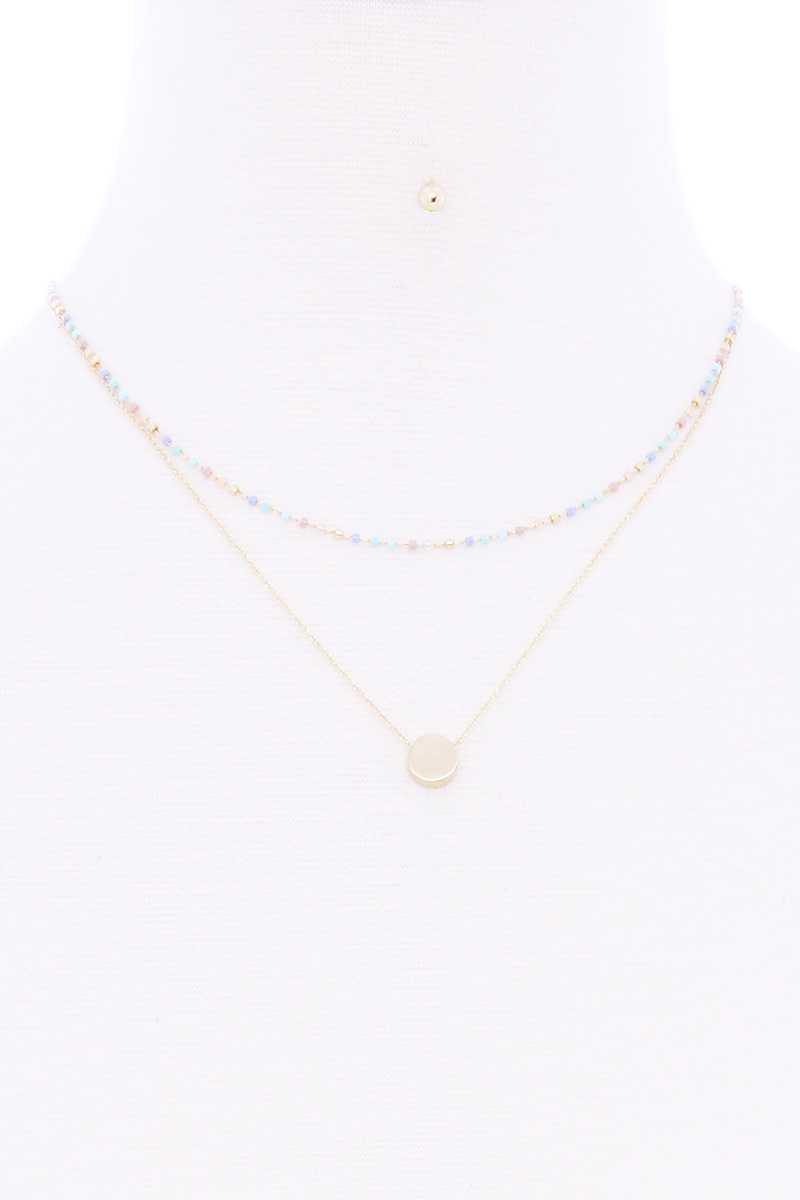 2 Layered Glass Bead Round Pendant Necklace - Pearlara