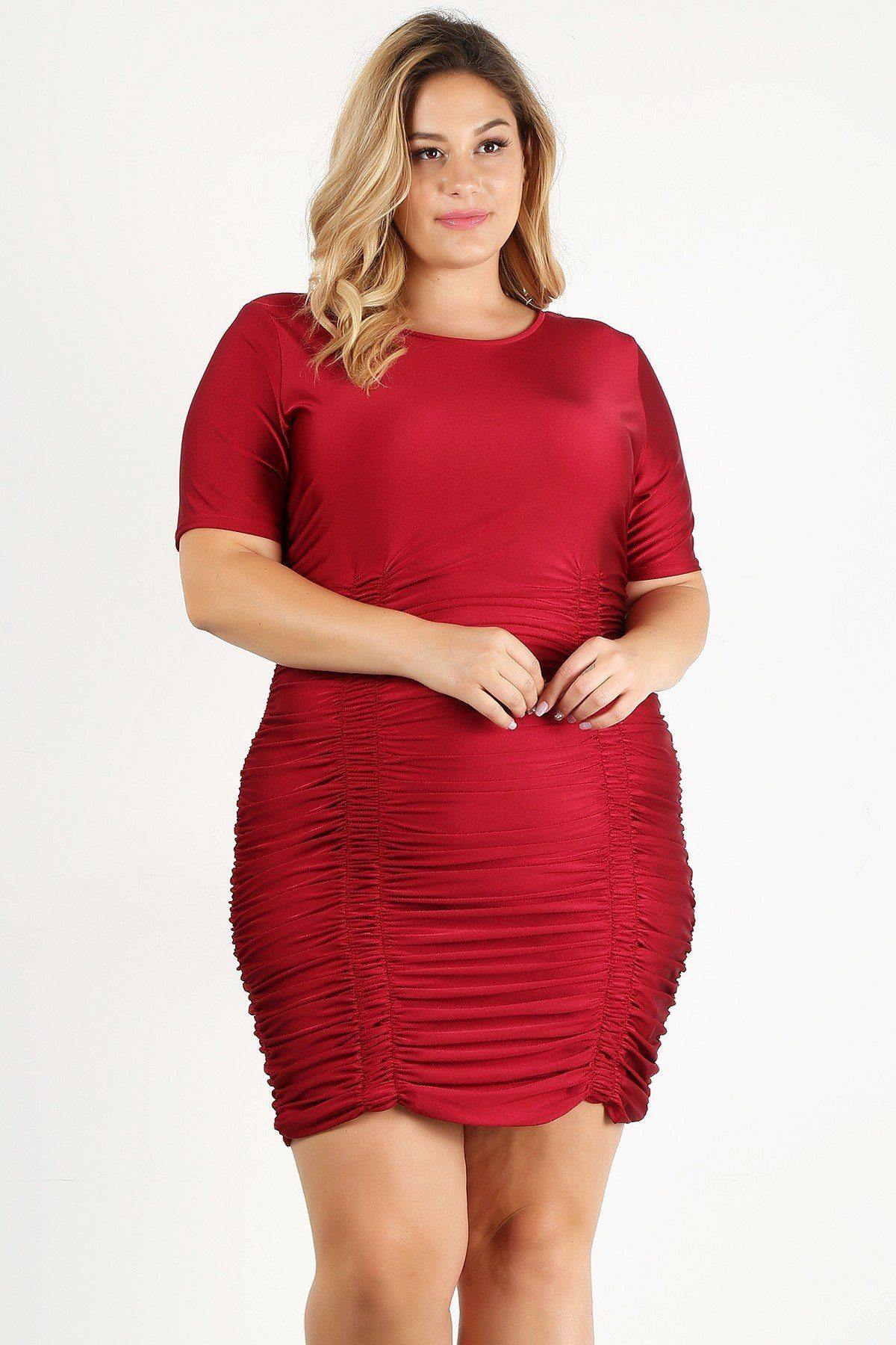 Plus Size Solid Bodycon Mini Dress - Pearlara