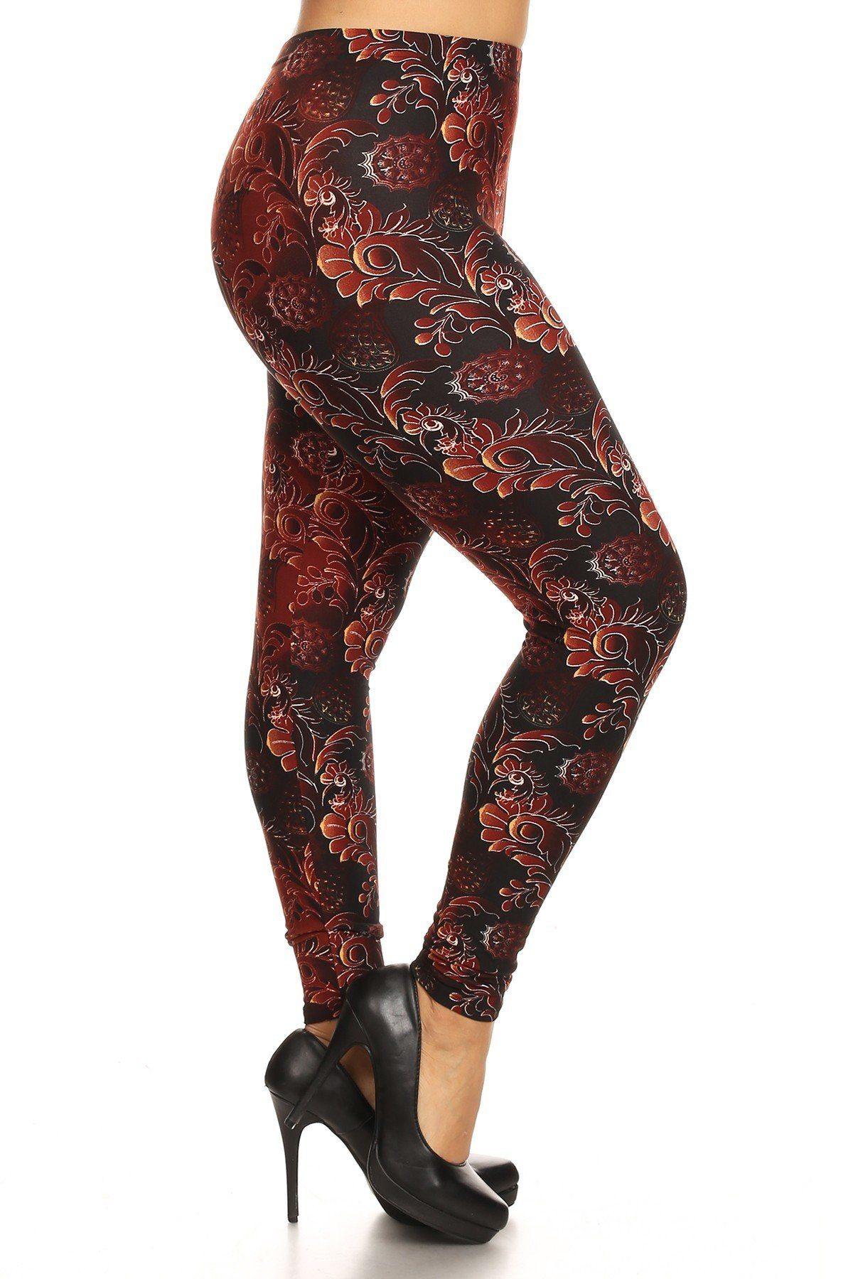 Plus Size Abstract Print, Full Length Leggings In A Slim Fitting Style With A Banded High Waist. - Pearlara