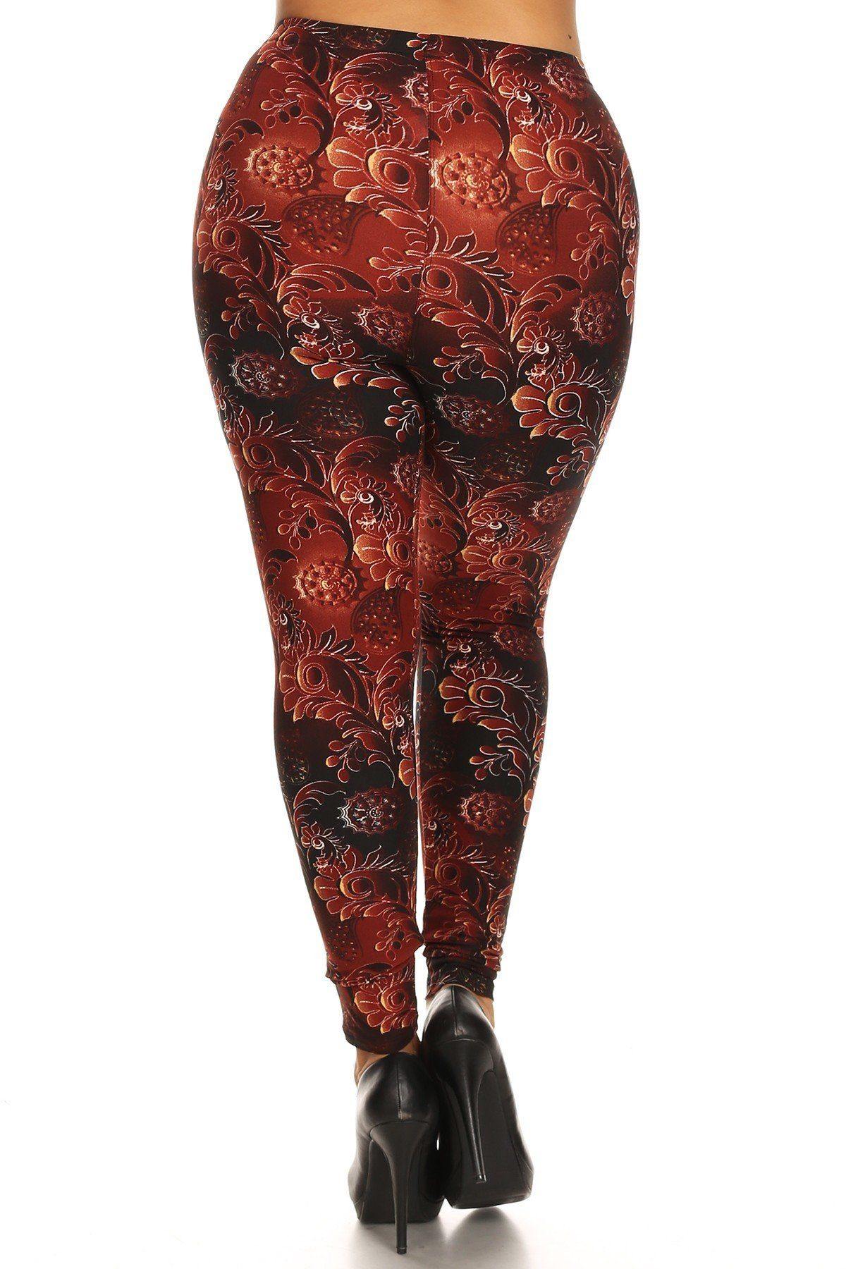 Plus Size Abstract Print, Full Length Leggings In A Slim Fitting Style With A Banded High Waist. - Pearlara