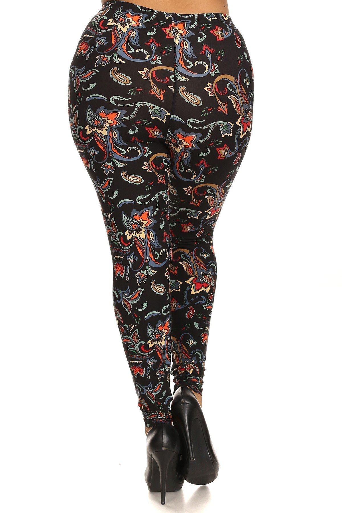 Floral/abstract Print, Full Length Leggings In A Slim Fitting Style With A Banded High Waist - Pearlara