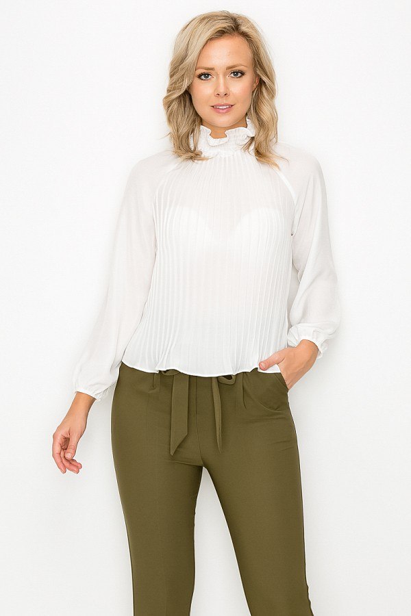 Smocked Trim Pleated Top