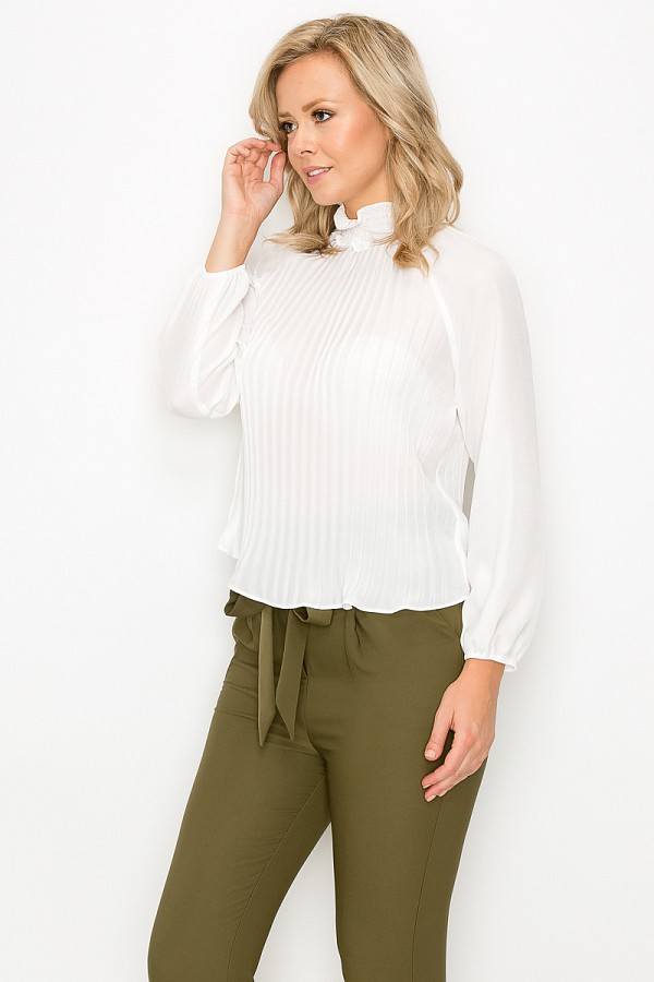 Smocked Trim Pleated Top