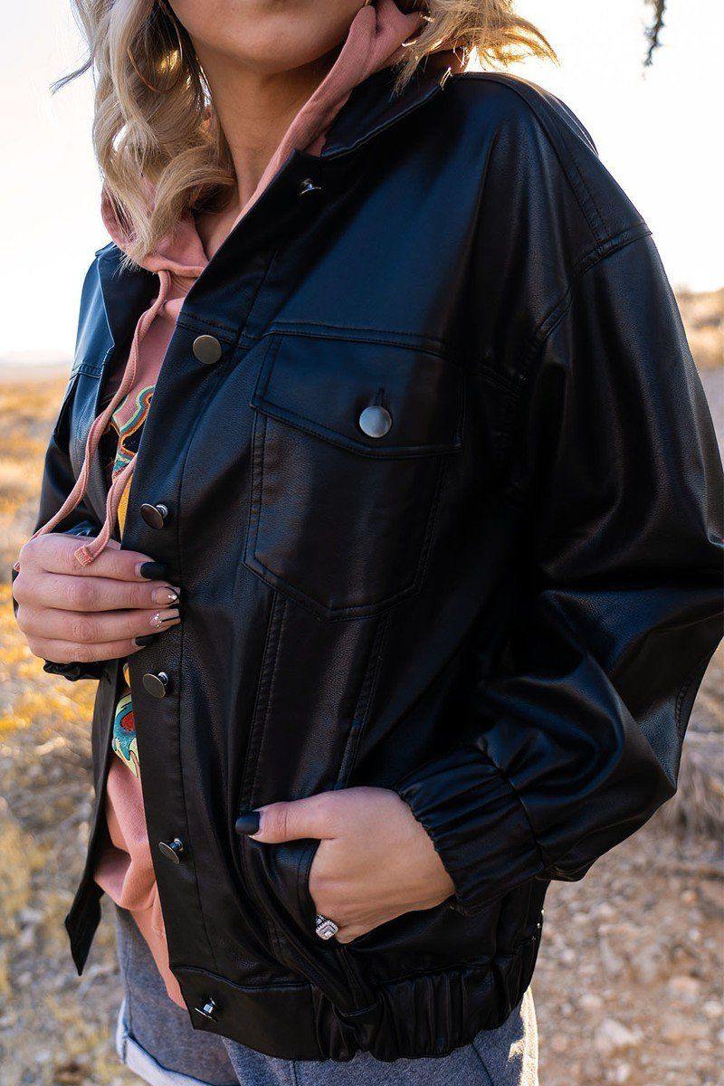 A Faux Leather Jacket - Pearlara