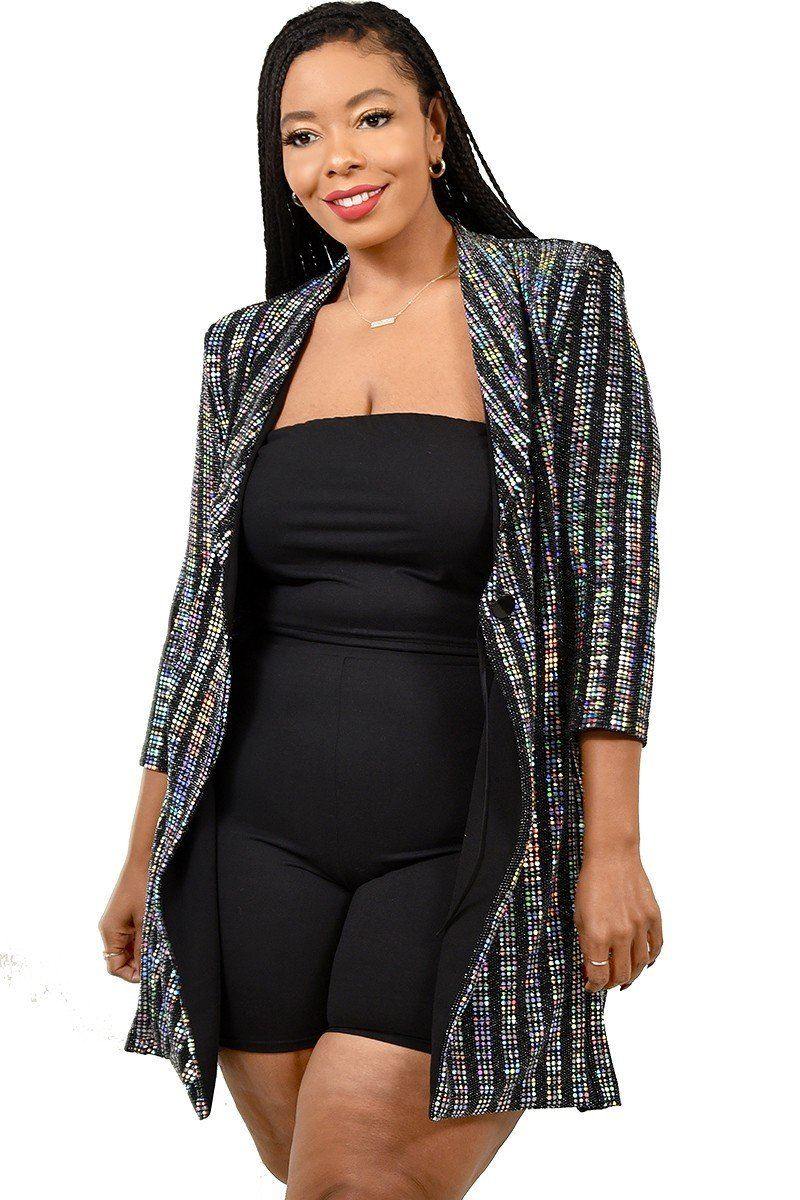 Plus Metallic Stripe Jacket Dress - Pearlara