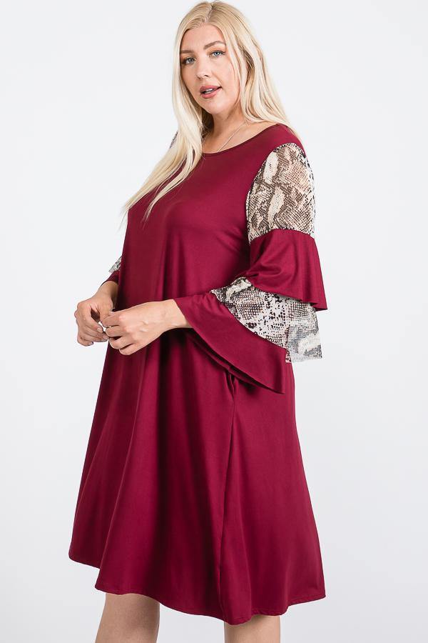 Mixed Ruffle Sleeve With Hidden Pocket A Line Dress - Pearlara