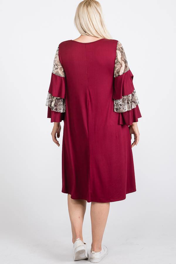 Mixed Ruffle Sleeve With Hidden Pocket A Line Dress - Pearlara