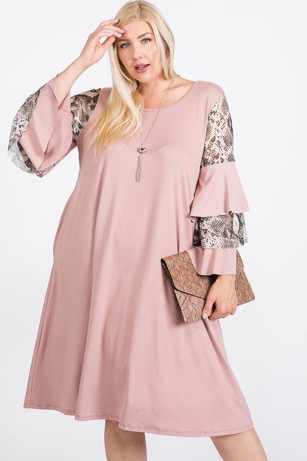 Mixed Ruffle Sleeve With Hidden Pocket A Line Dress - Pearlara