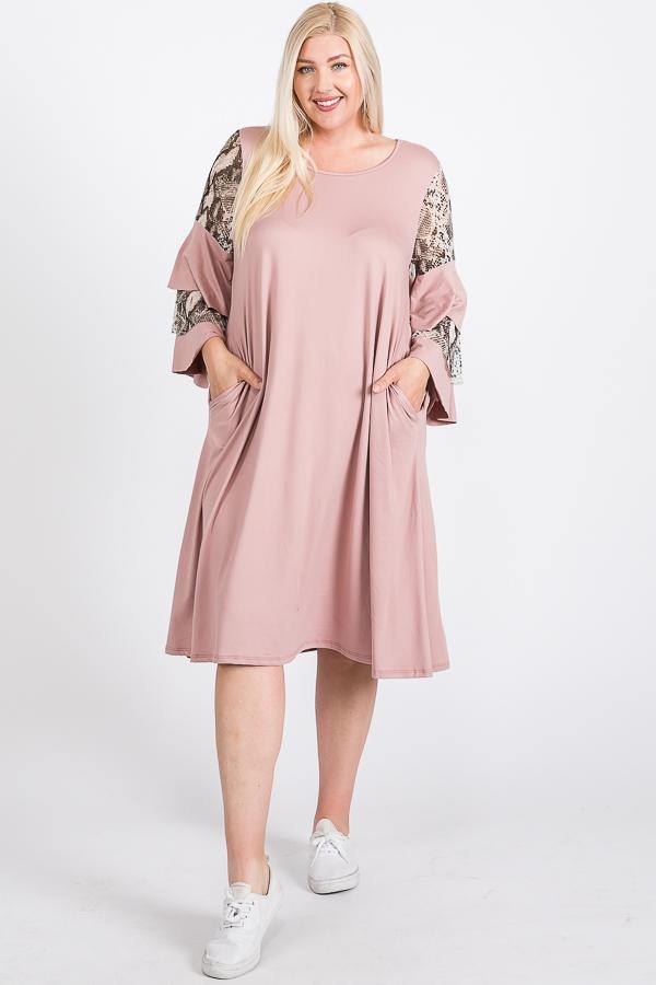 Mixed Ruffle Sleeve With Hidden Pocket A Line Dress - Pearlara