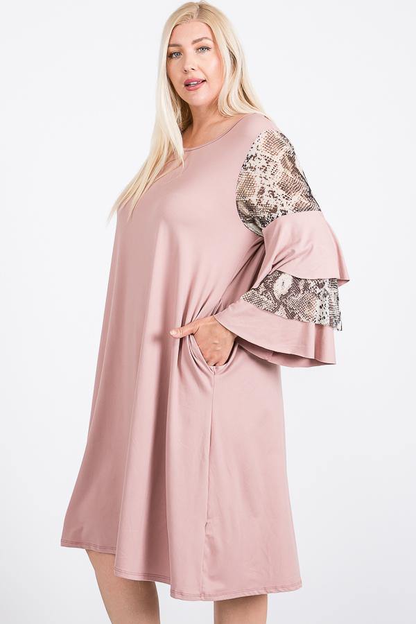 Mixed Ruffle Sleeve With Hidden Pocket A Line Dress - Pearlara