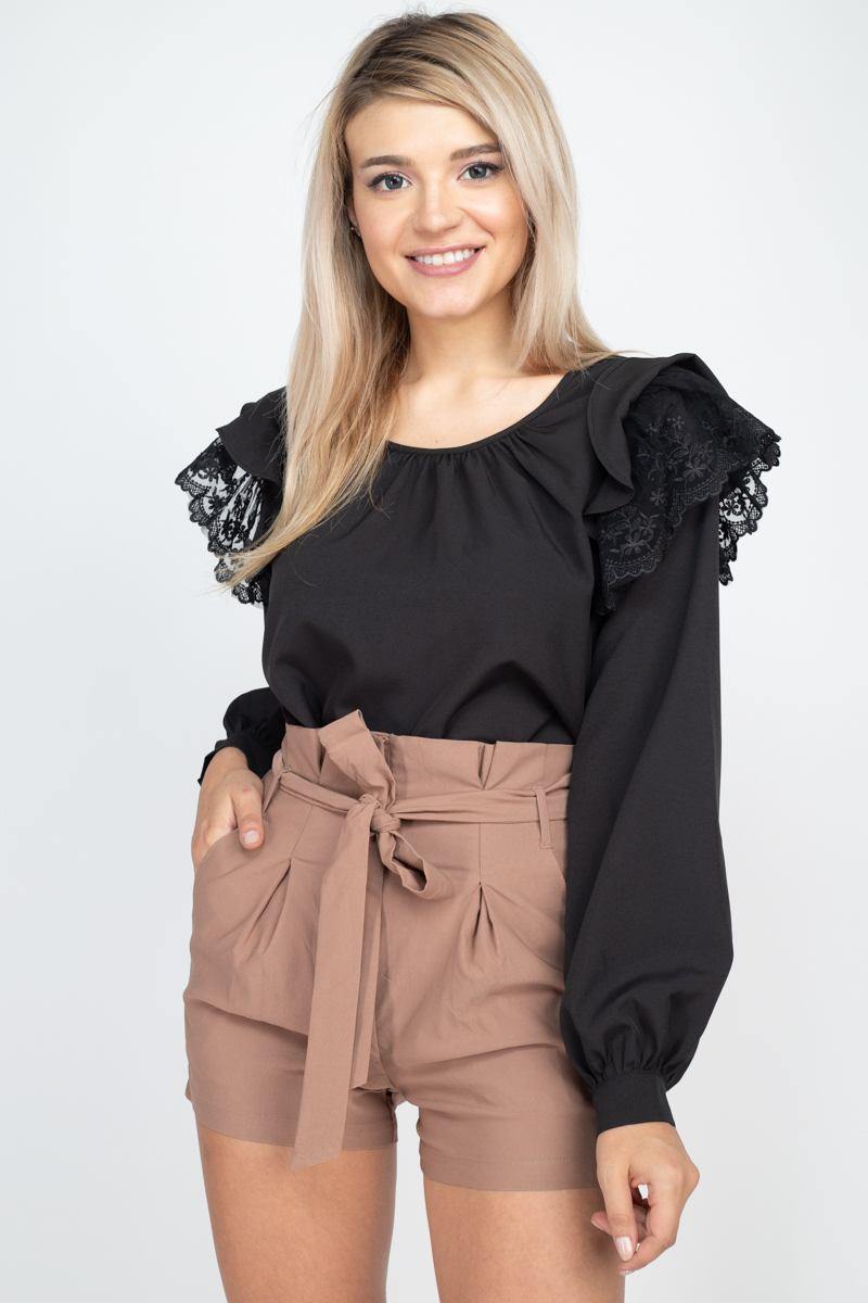 Balloon Sleeve Lace Ruffle Top - Pearlara