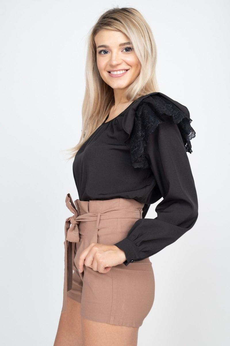 Balloon Sleeve Lace Ruffle Top - Pearlara