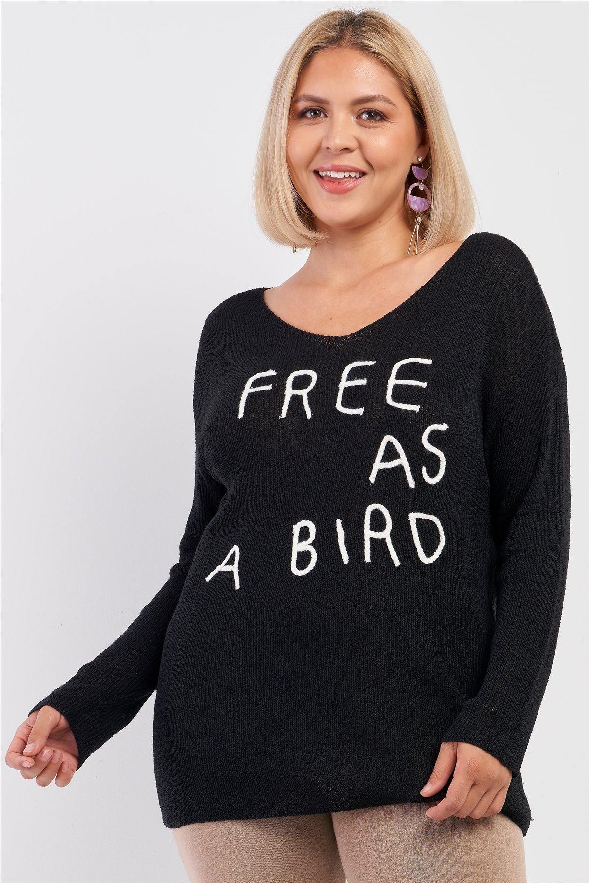 Plus "free As A Bird" Logo Knit Sweater - Pearlara