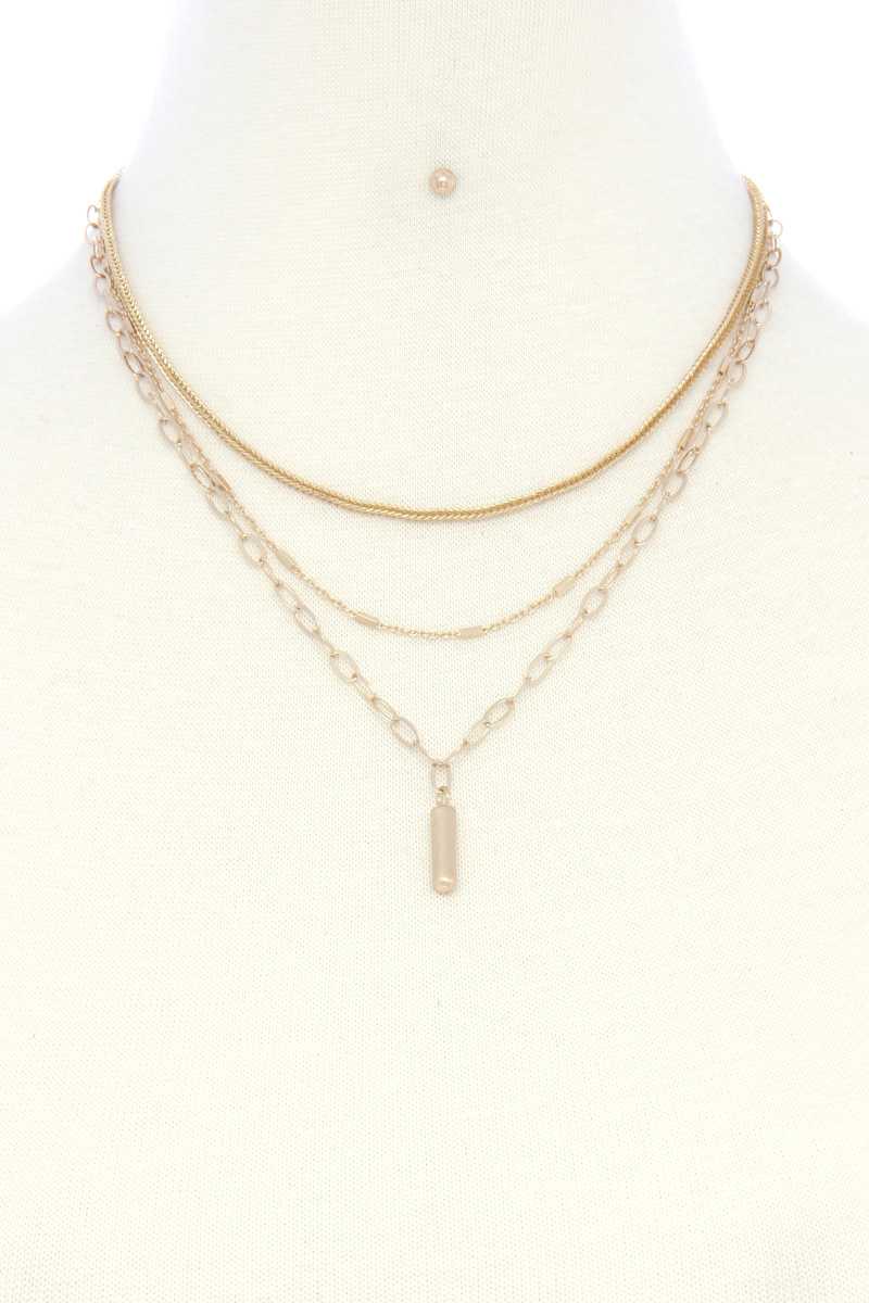 Metal Bar Oval Link Layered Neclace