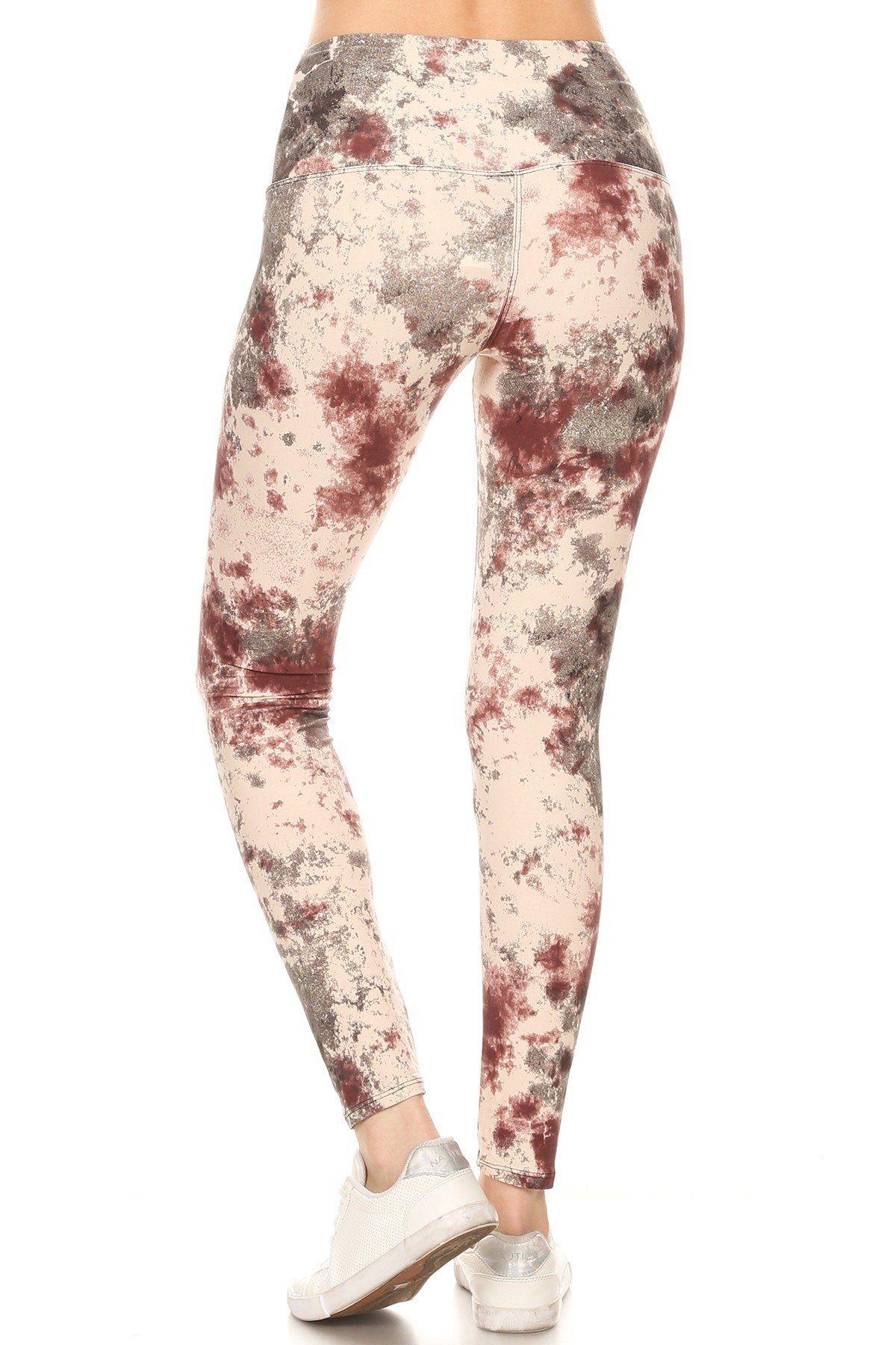 5-inch Long Yoga Style Banded Lined Tie Dye Printed Knit Legging With High Waist - Pearlara