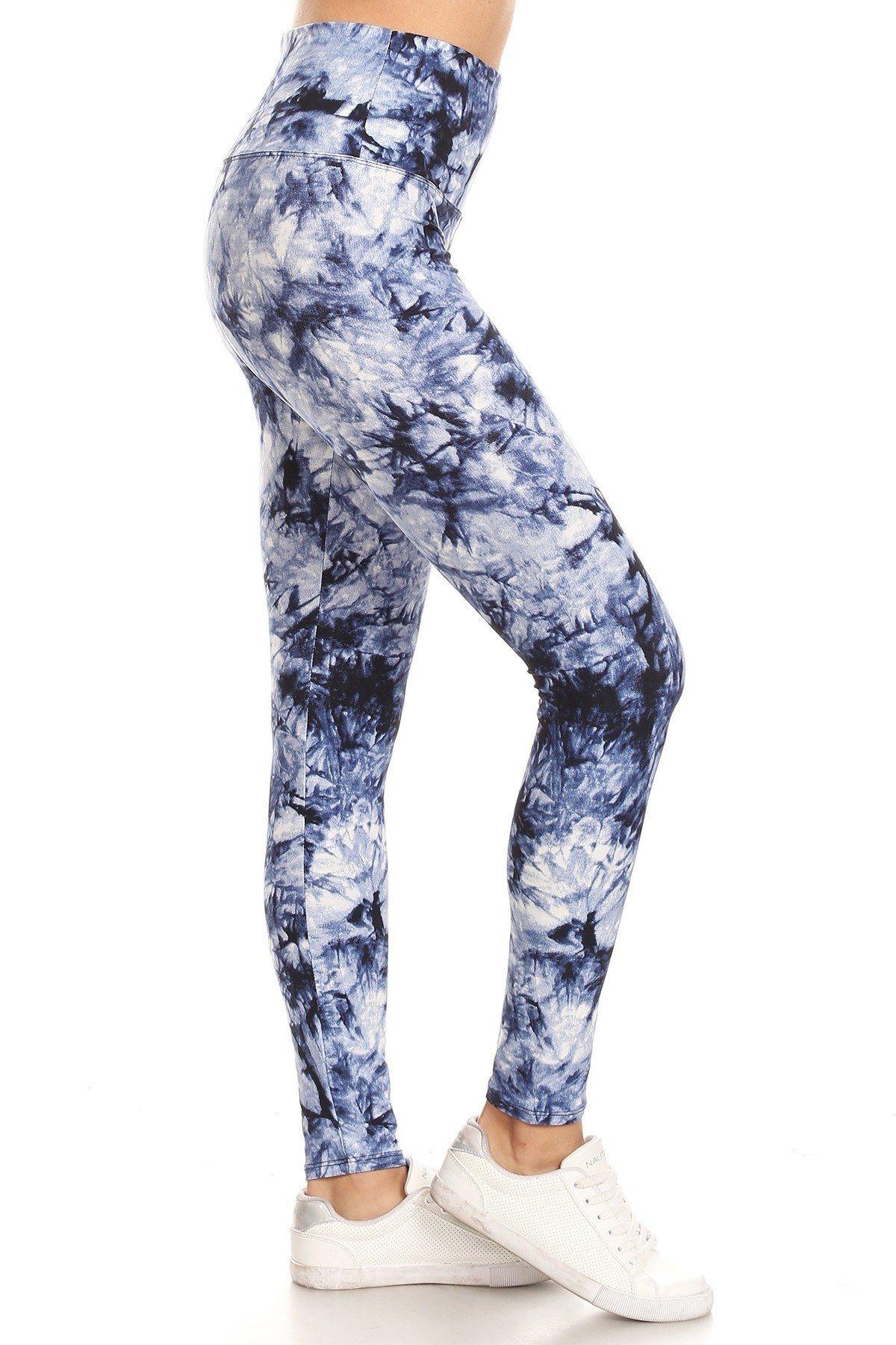 5-inch Long Yoga Style Banded Lined Tie Dye Printed Knit Legging With High Waist - Pearlara