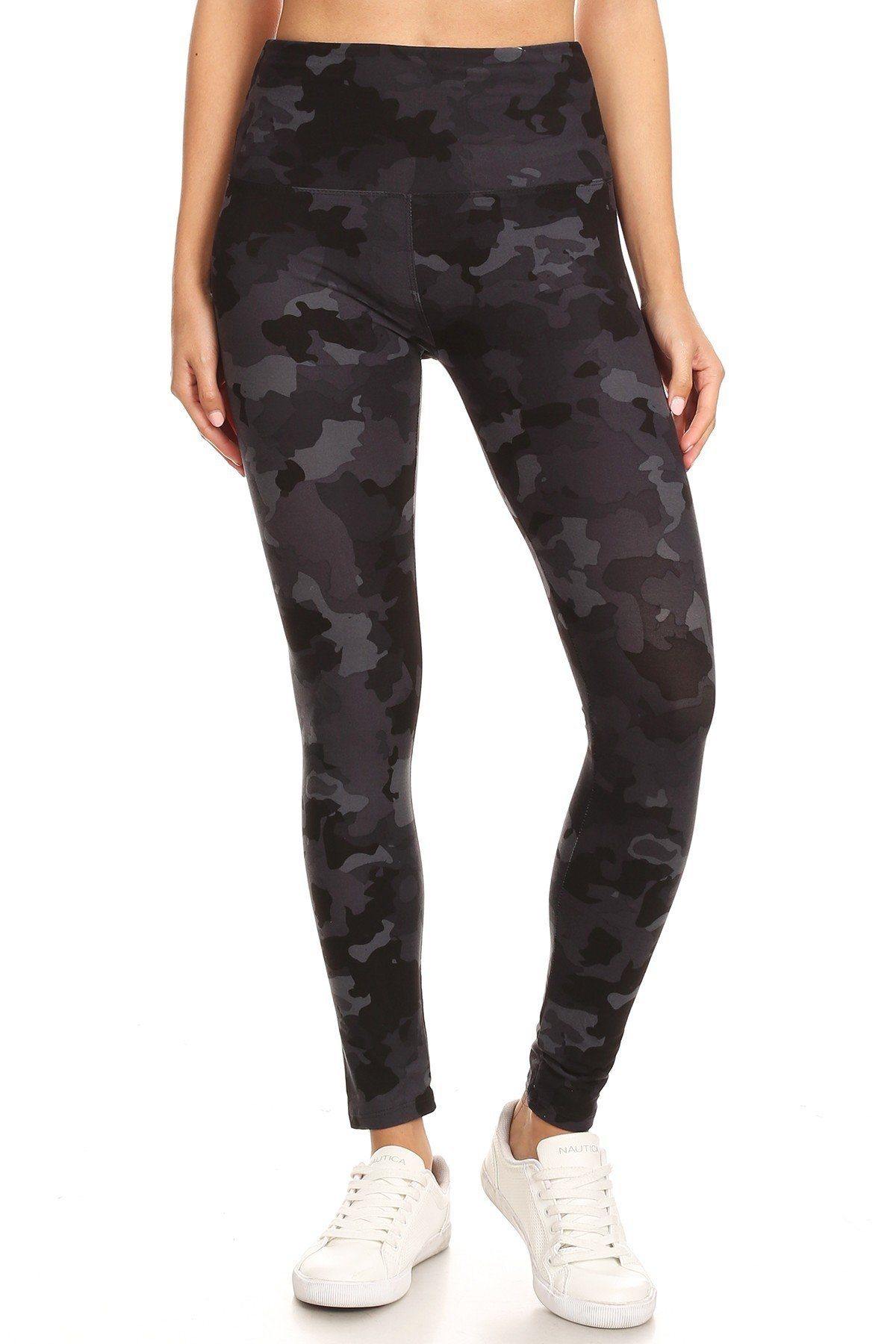 5-inch Long Yoga Style Banded Lined Camouflage Printed Knit Legging With High Waist - Pearlara