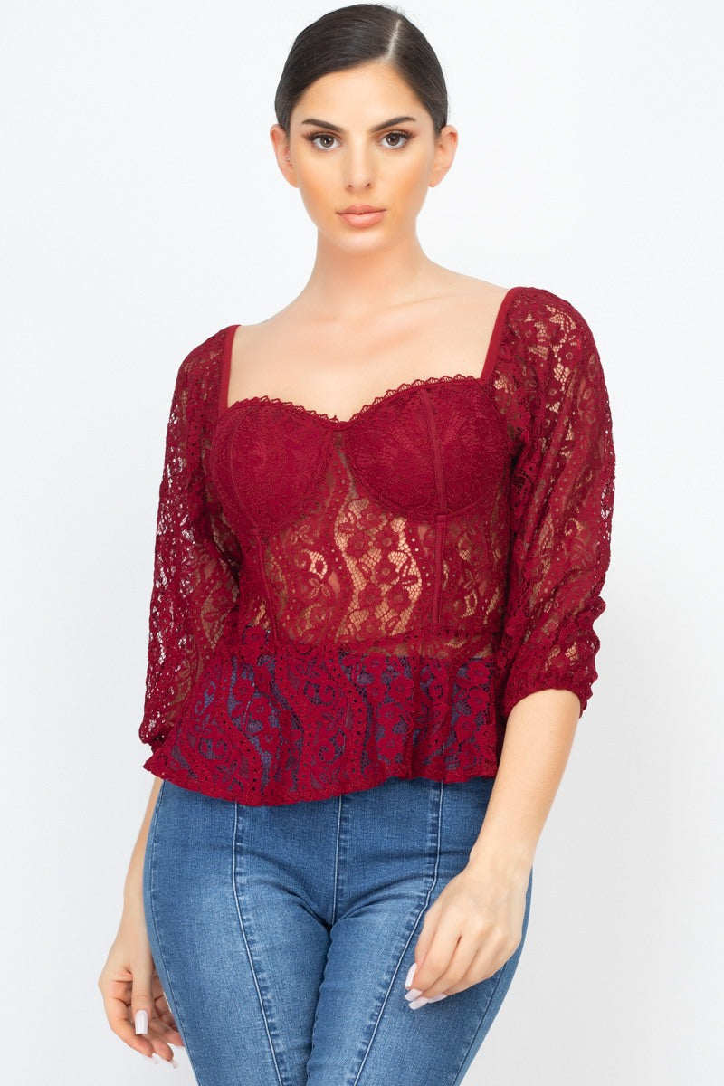 Smock Waist Lace Embroidered Top