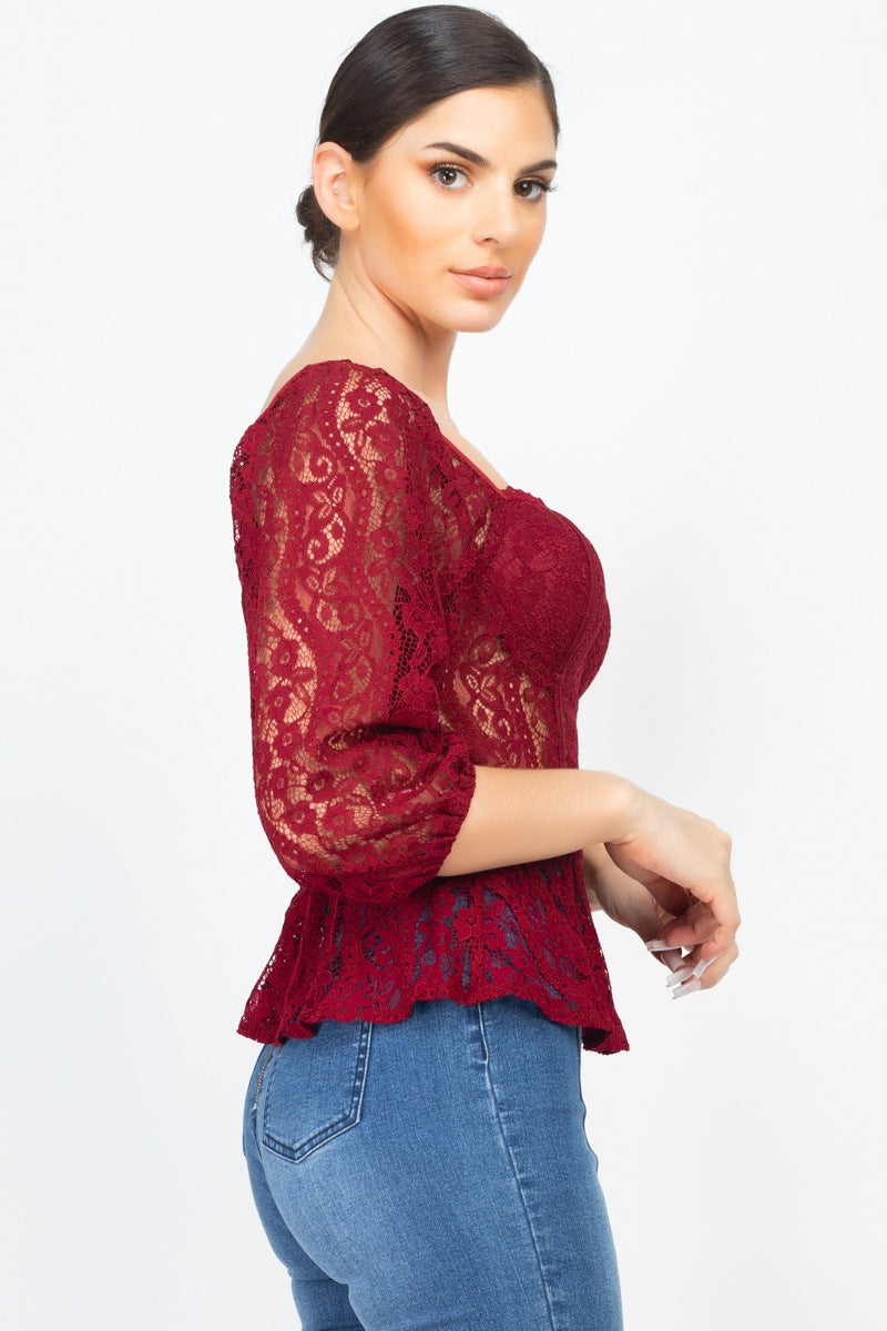 Smock Waist Lace Embroidered Top