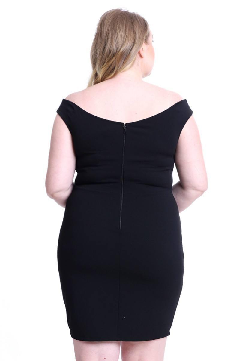 Techno Crepe Off The Shoulder Plus Size Mini Dress - Pearlara