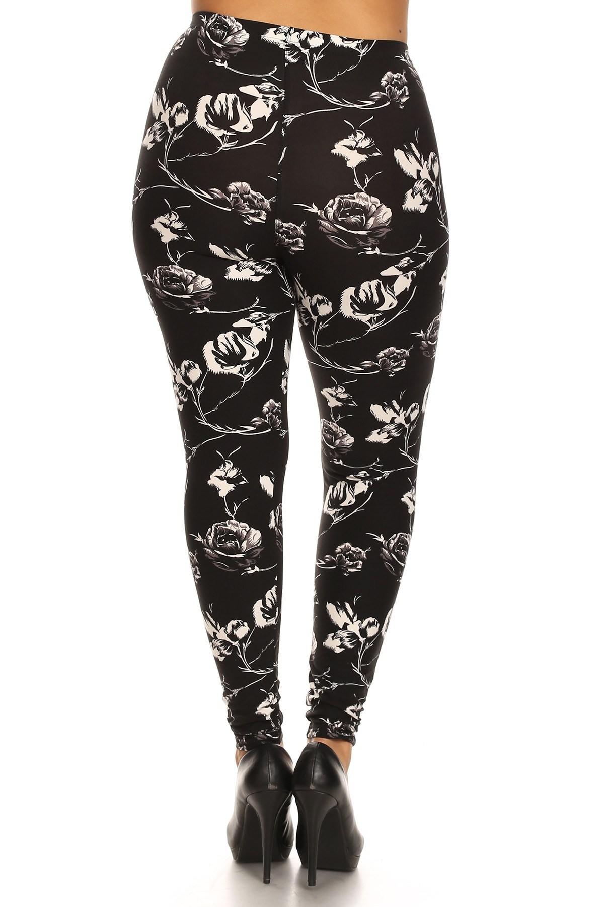 Plus Size Abstract Print, Full Length Leggings In A Slim Fitting Style With A Banded High Waist - Pearlara