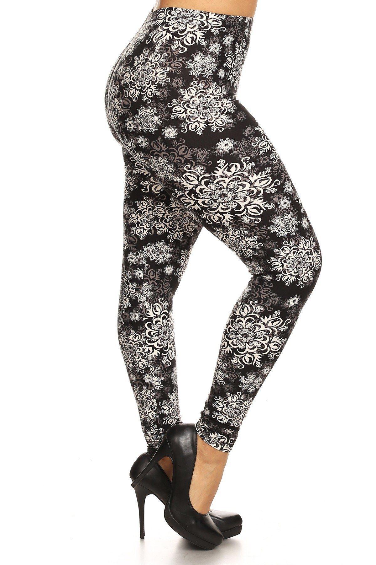 Plus Size Abstract Print, Full Length Leggings In A Slim Fitting Style With A Banded High Waist - Pearlara