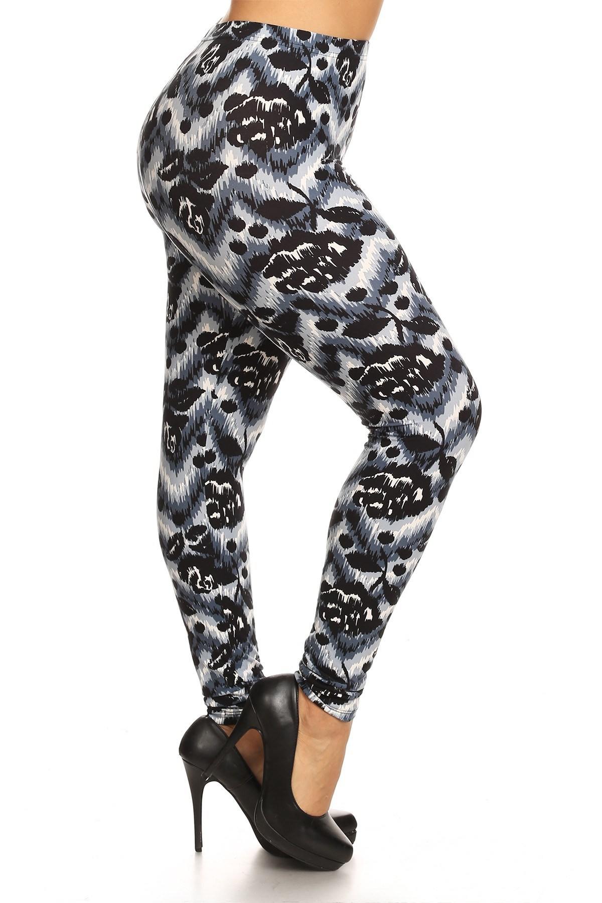Abstract Print, Full Length Leggings In A Slim Fitting Style With A Banded High Waist - Pearlara