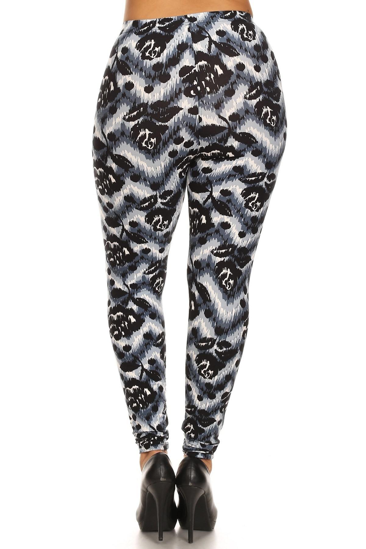 Abstract Print, Full Length Leggings In A Slim Fitting Style With A Banded High Waist - Pearlara
