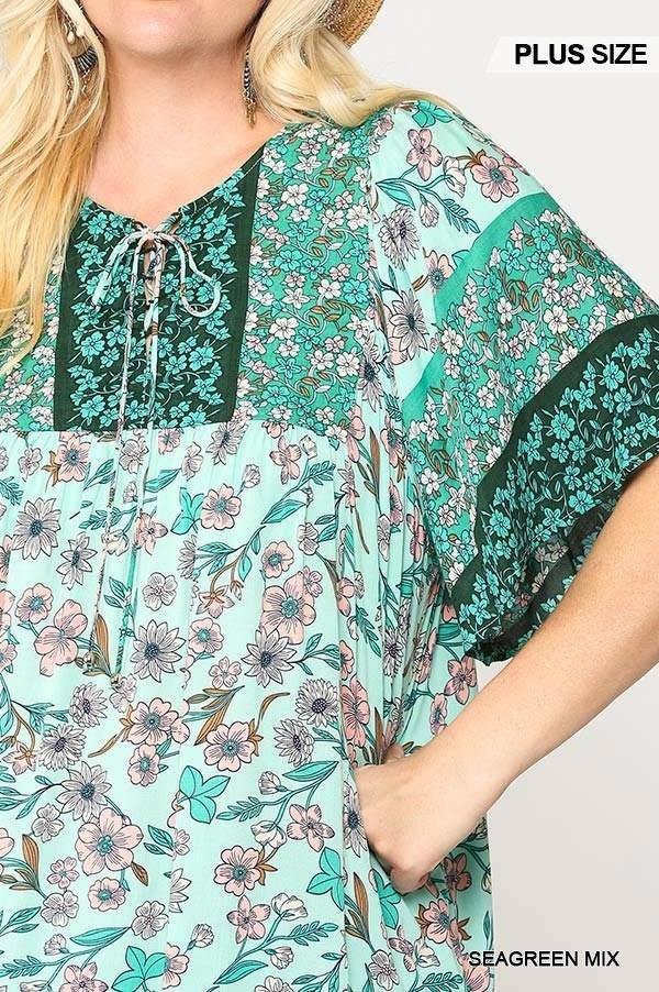 Floral Print Lace Up Flutter Sleeve Top - Pearlara